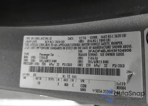 2017 Ford Fiesta Se из США, поврежденный, VIN 3FADP4BJ6HM104906